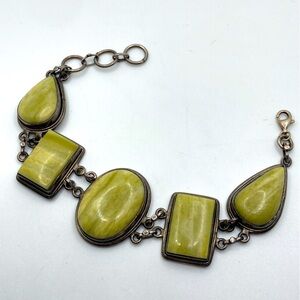 VTG Green Jasper Stone Link Statement Bracelet 8” Adjustable to 9.5” Real Stones